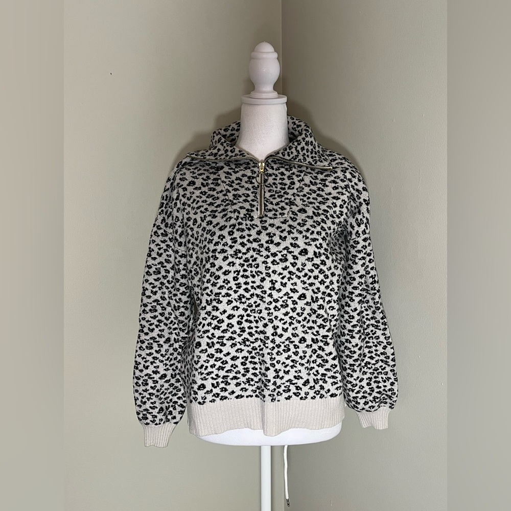 LOFT Leopard Print Quarter-Zip Collared Sweatshirt